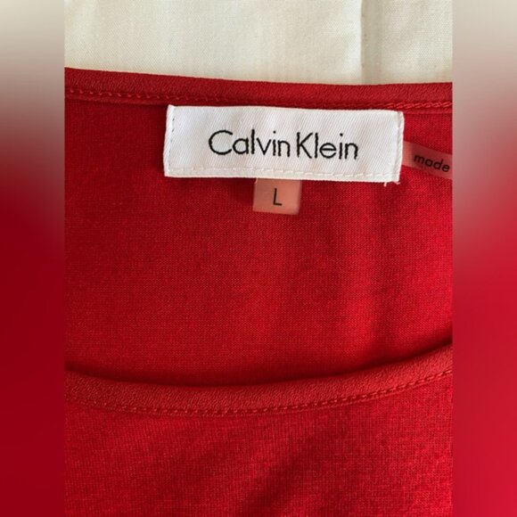 CALVIN KLEIN Blouse, Red Sequin Panel Top, Sz Large - Picture 3 of 5